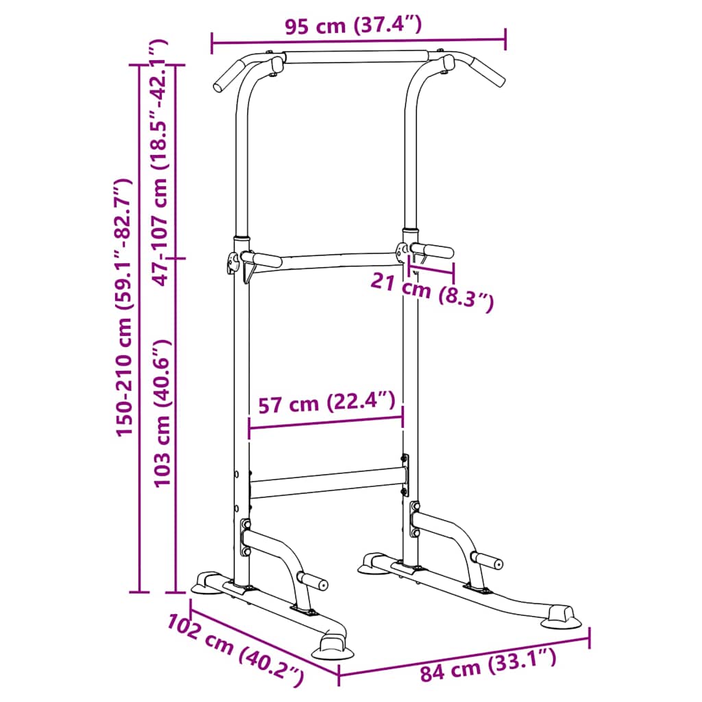 Power Tower Dip Station – Multifunktionale Klimmzug- & Dip-Station, höhenverstellbar 160–210 cm – Schwarz