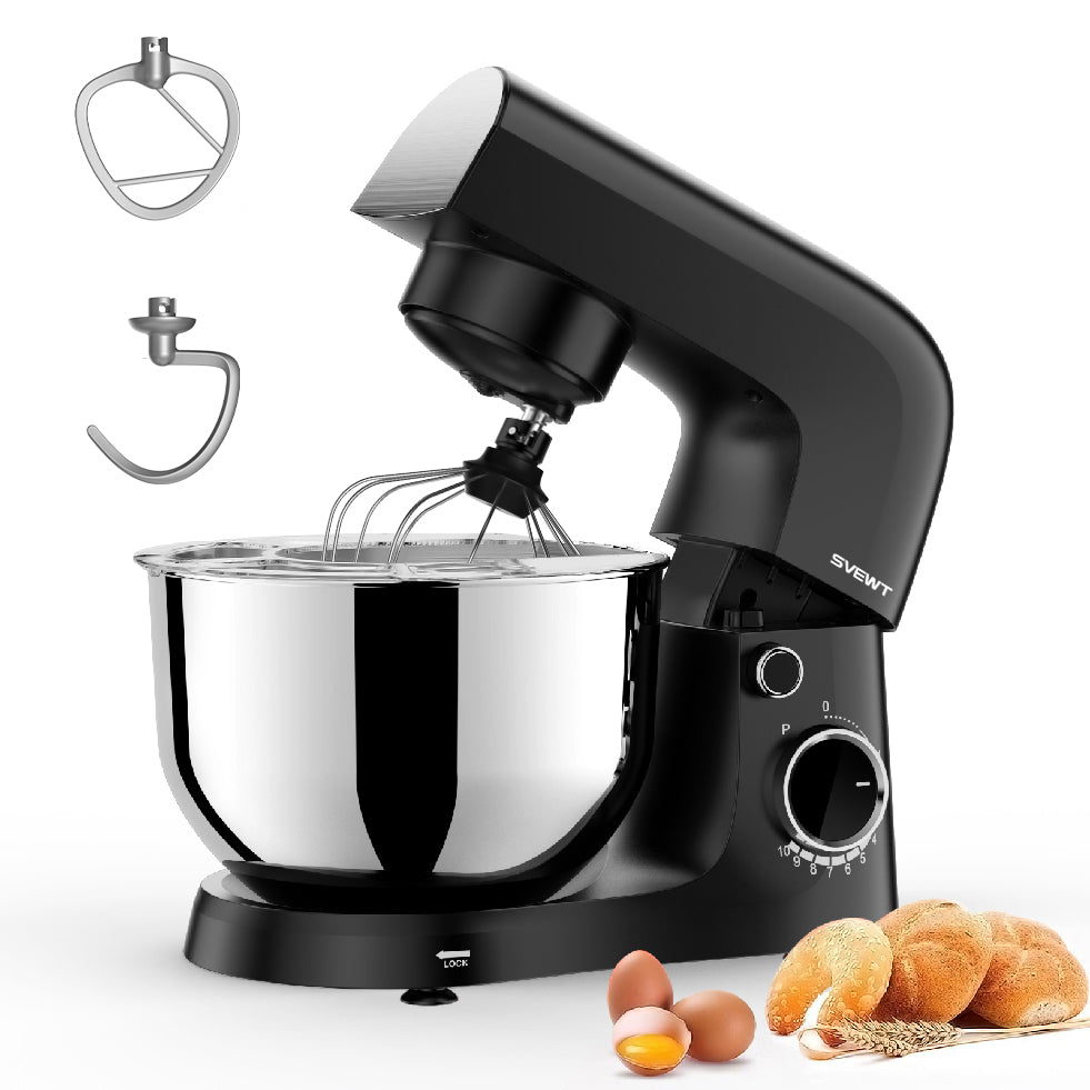 SVEWT SM-1540 1500W Küchenmaschine mit 5,5L Edelstahl-Schüssel & 10 Geschwindigkeiten – Schwarz