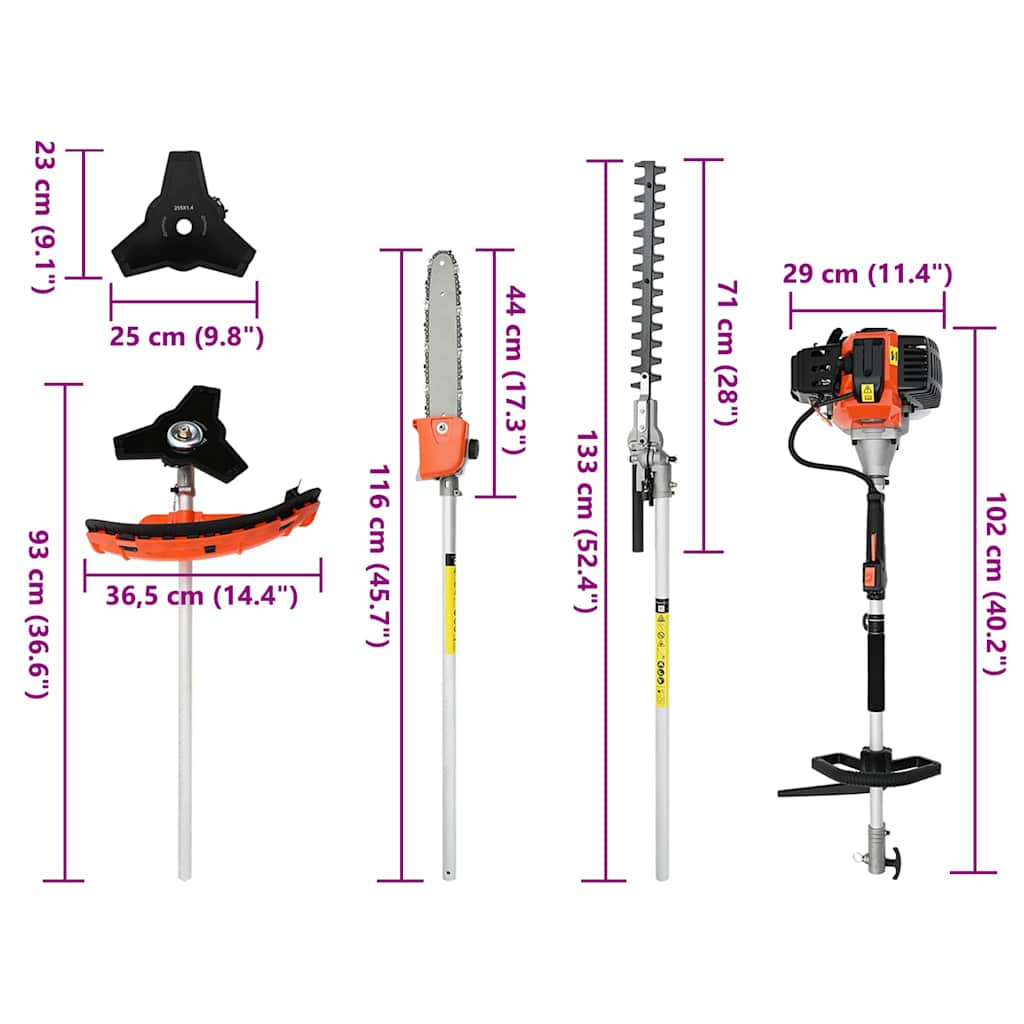 4-in-1 Garten Multitool 52 cm³ – Freischneider, Rasentrimmer & Heckenschere mit 1,45 kW – Orange