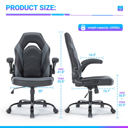 Ergonomischer Gaming- und Bürostuhl aus PU-Leder – Drehbarer Computerstuhl mit Lendenwirbelstütze
