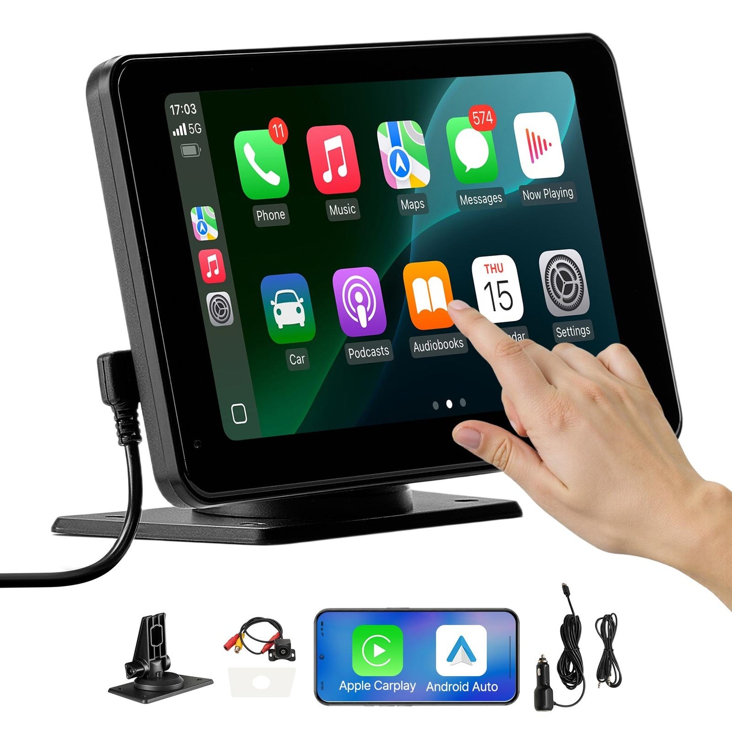 Kabelloses Autoradio (177,8 Mm) HD-Radio Mit Touchscreen, Kompatibel Mit Apple CarPlay & Android Auto, CarPlay-Bildschirm Mit Rückfahrkamera Sprachsteuerung Mirror Link Bluetooth GPS-Navigation